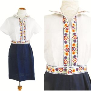 Vintage Mod '60s Embroidered Color Block Dress